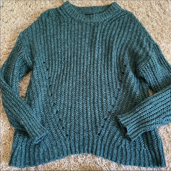 American Eagle Teal Crewneck Pointelle Knit Sweater Size small - Picture 7 of 7